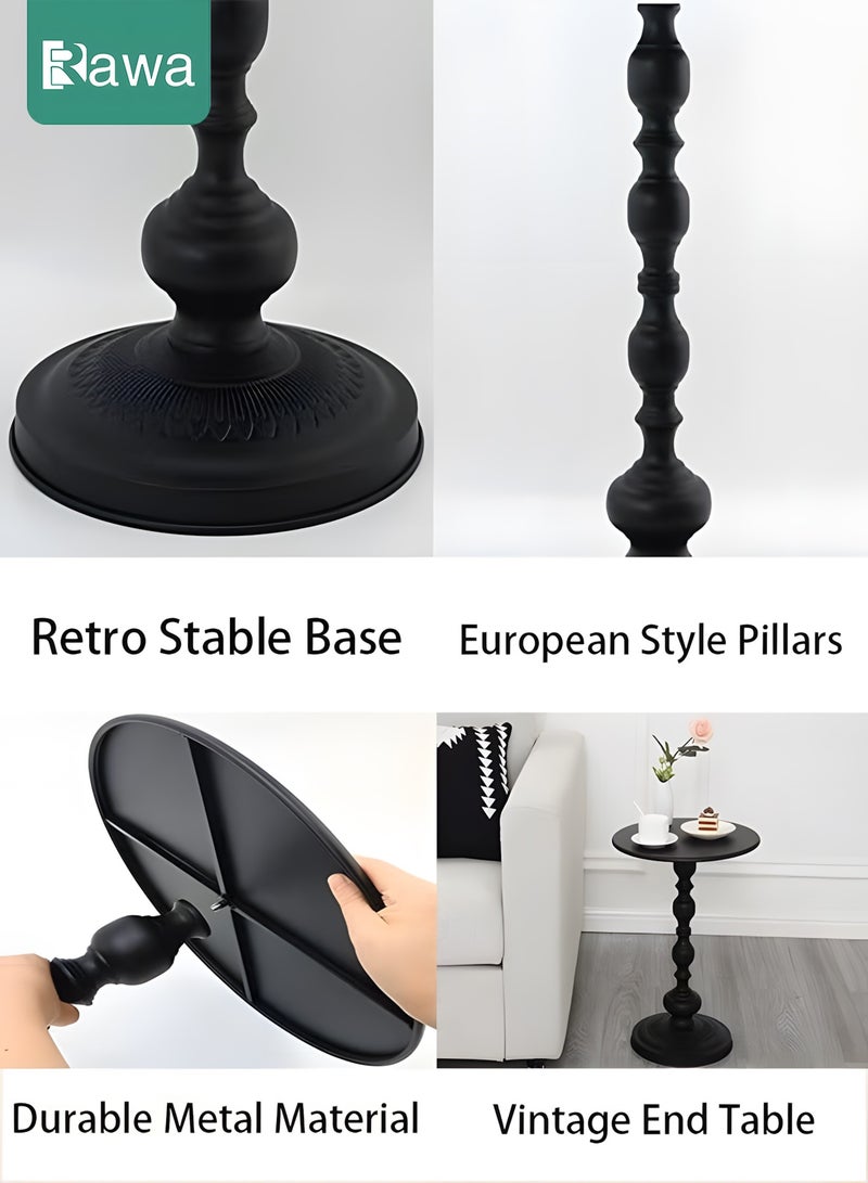 روعة طاولة جانبية معدنية مستديرة، طاولة قهوة كلاسيكية للأريكة، طاولة جانبية صغيرة لغرفة المعيشة، طاولة خدمة كلاسيكية، طاولة بقاعدة بارزة لغرفة المعيشة والمكتب (سوداء) - Image 5